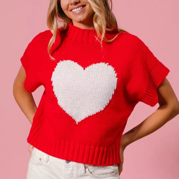 BiBi Rib Banded Heart Pattern Valentines Sweater - Picture 1 of 16